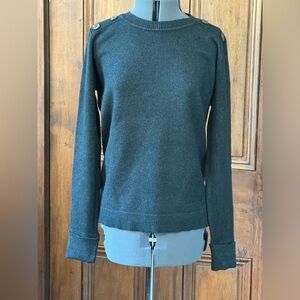 PINK CLOVER CREW NECK SWEATER WITH CUFF SLEEVES AND SHOULDER BUTTON FLAIR